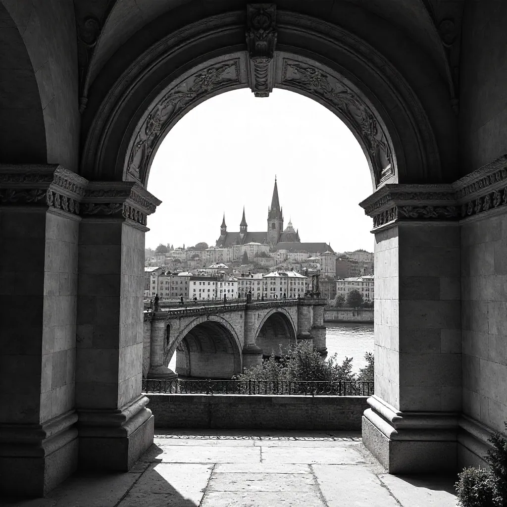 Ornate Archway Framing Historic City