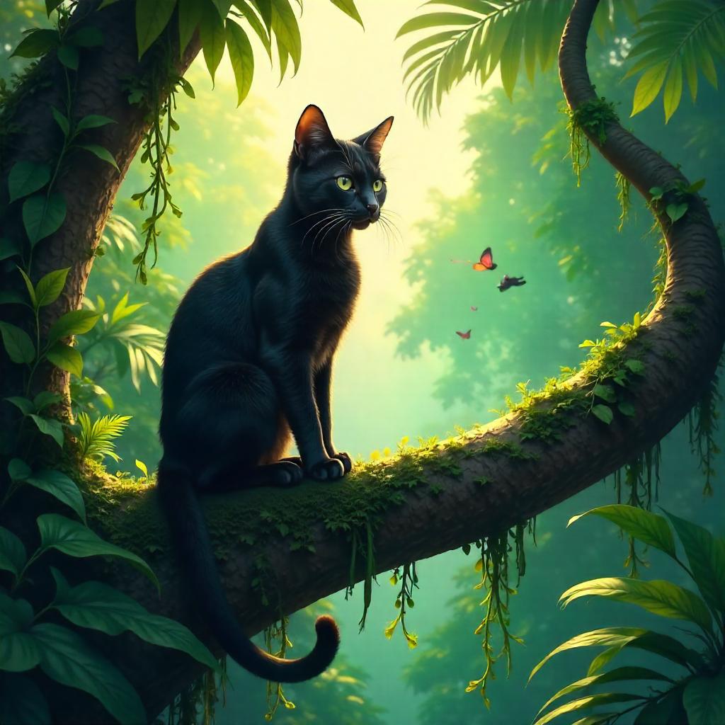 Cat in the Jungle Canopy - Digital Art
