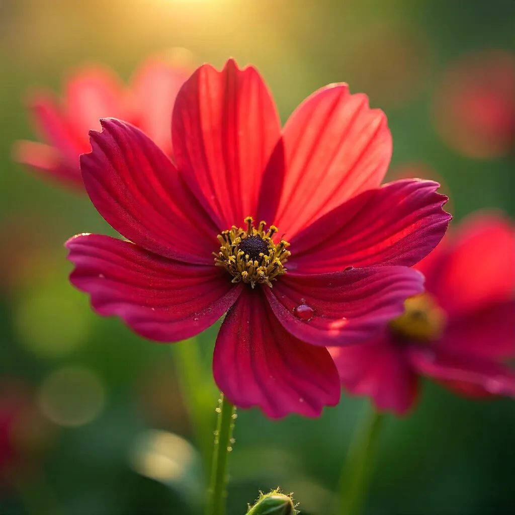 Vivid Close-Up of Red Cosmos in Spring Bloom