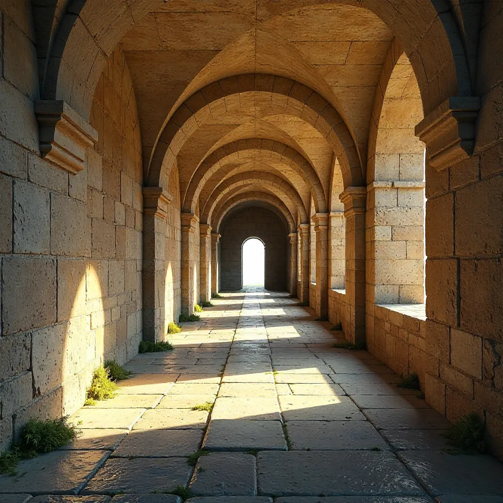 Timeless Arches: Interior Stone Corridor