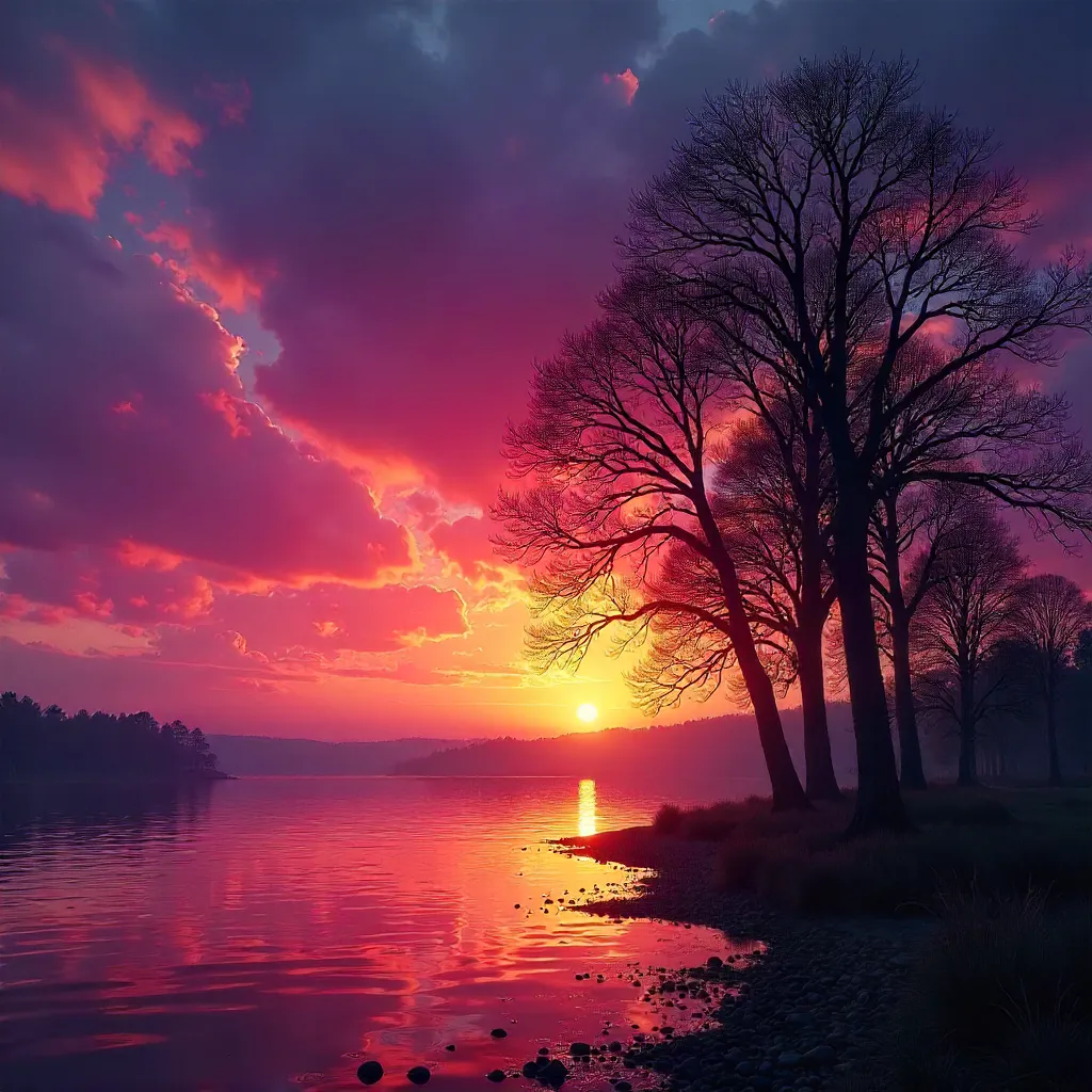 Silhouette of Trees Against a Dramatic Sunset Sky