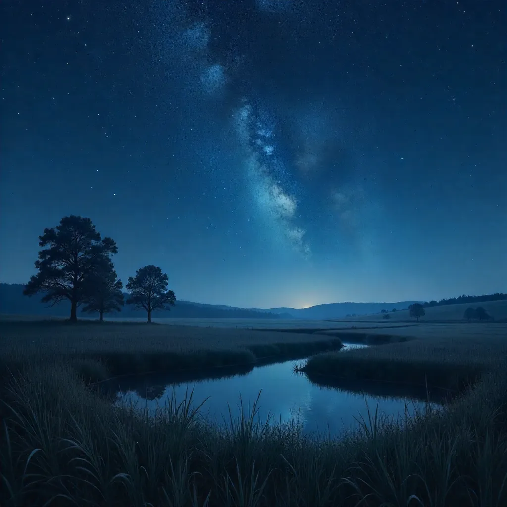Starlit Tranquil Rural Night with Tall Grass