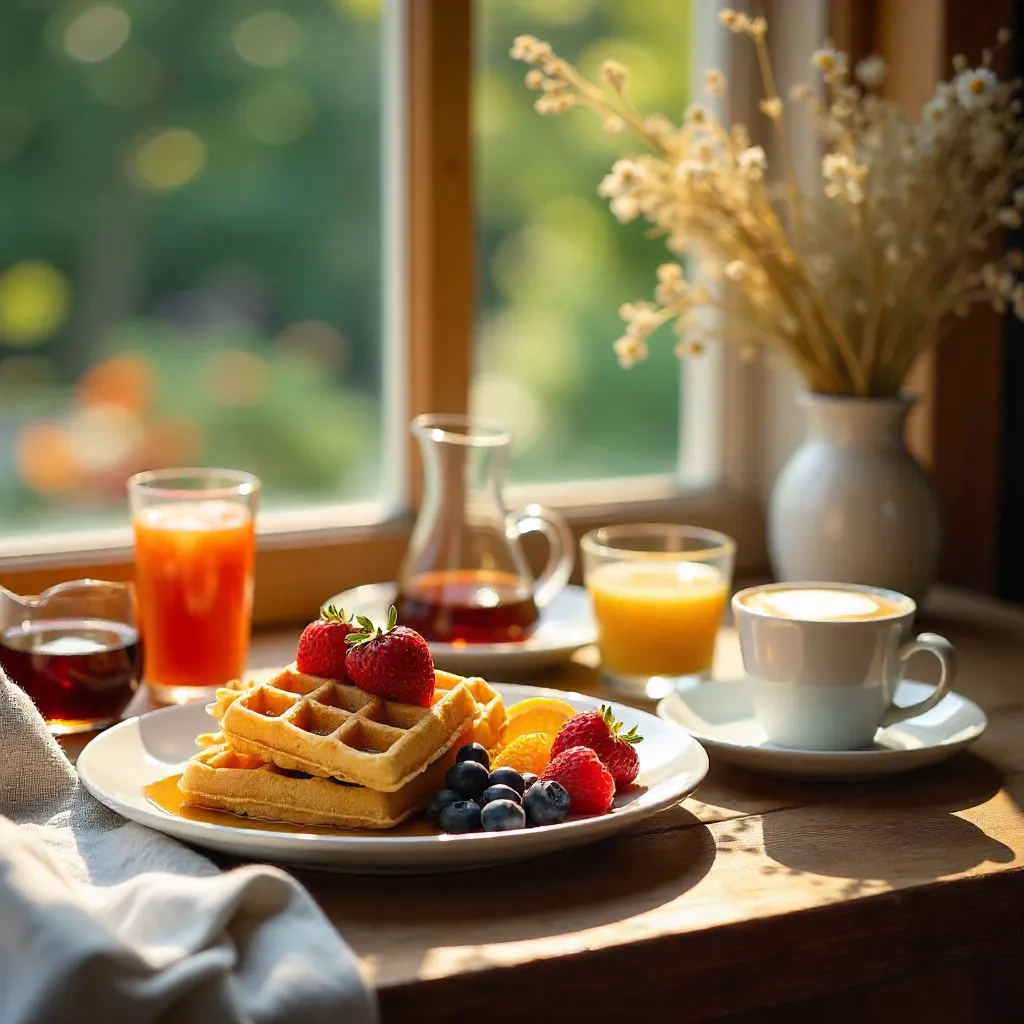 Cozy Weekend Brunch: Waffles, Fruit & Coffee