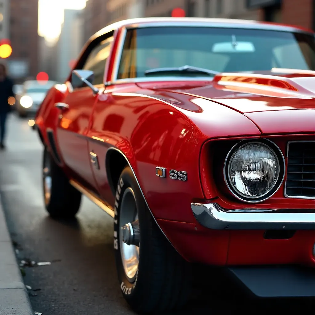 Close-Up of a Red 1969 Camaro SS on the Street