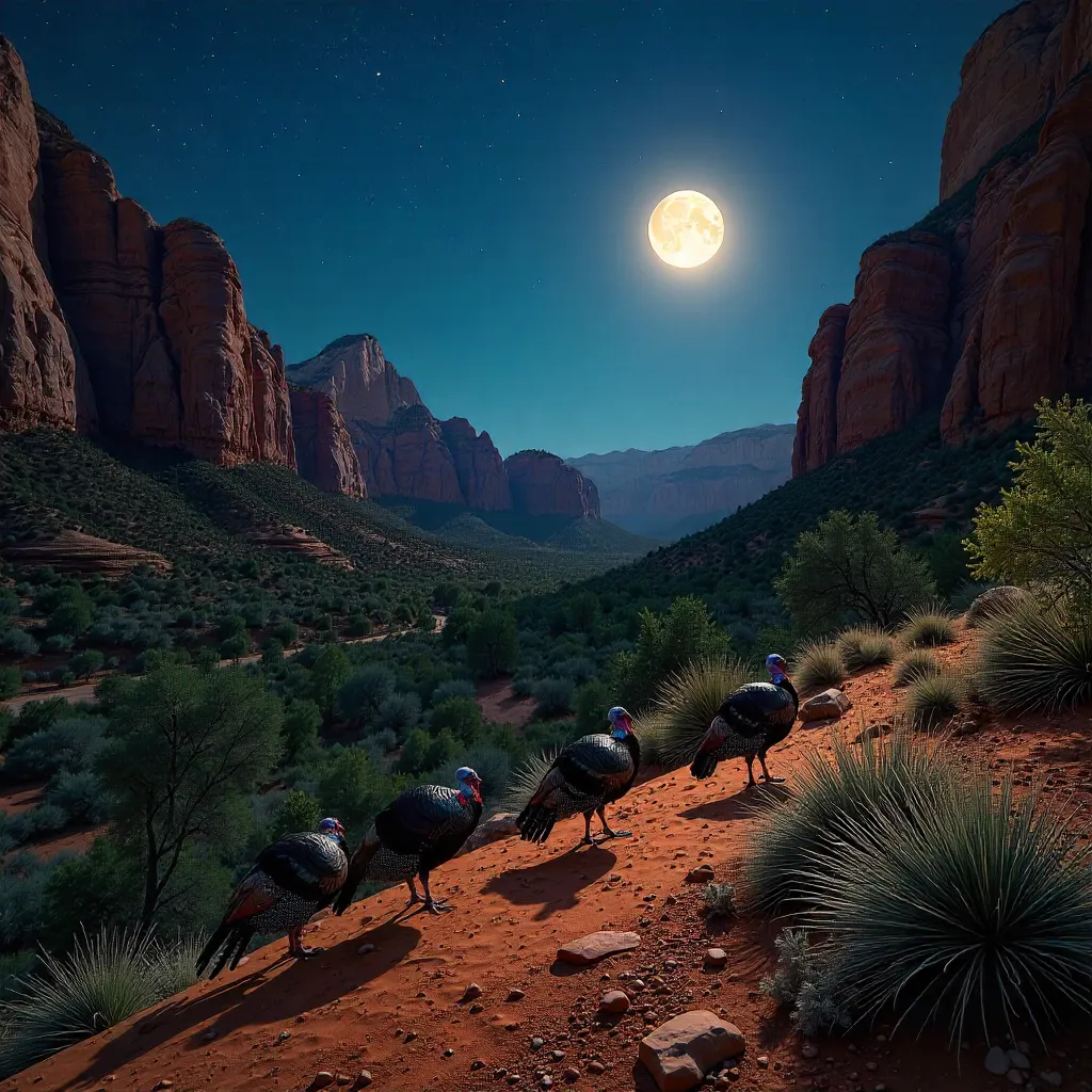 Moonlit Turkeys Over Zion's Red Rock Canyons
