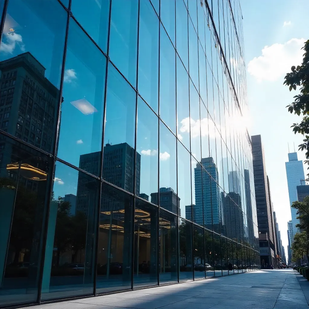 Reflective Glass Facade Amid Urban Skies