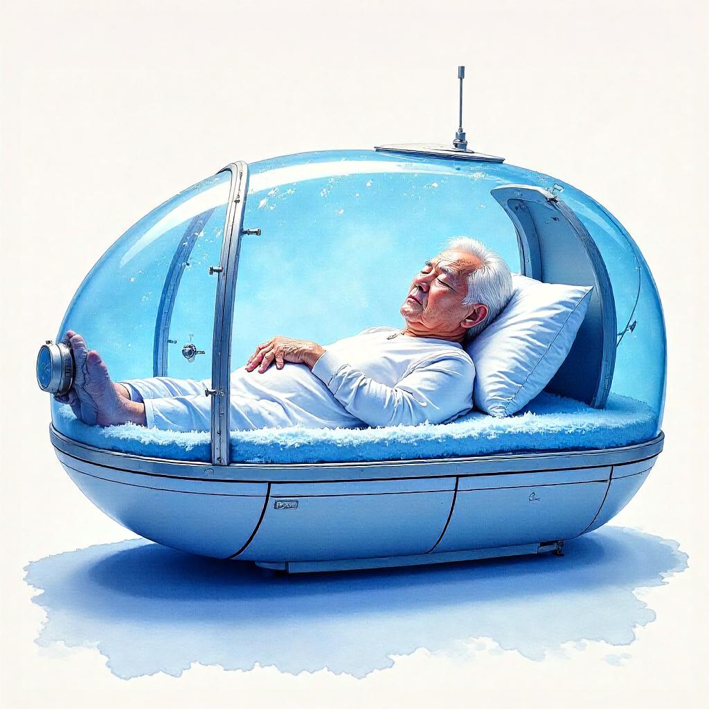 Watercolor Elder in a Cryogenic Chamber