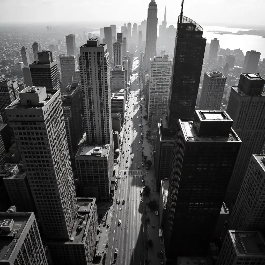 Aerial Monochrome Metropolis: Skyscrapers in Black and White