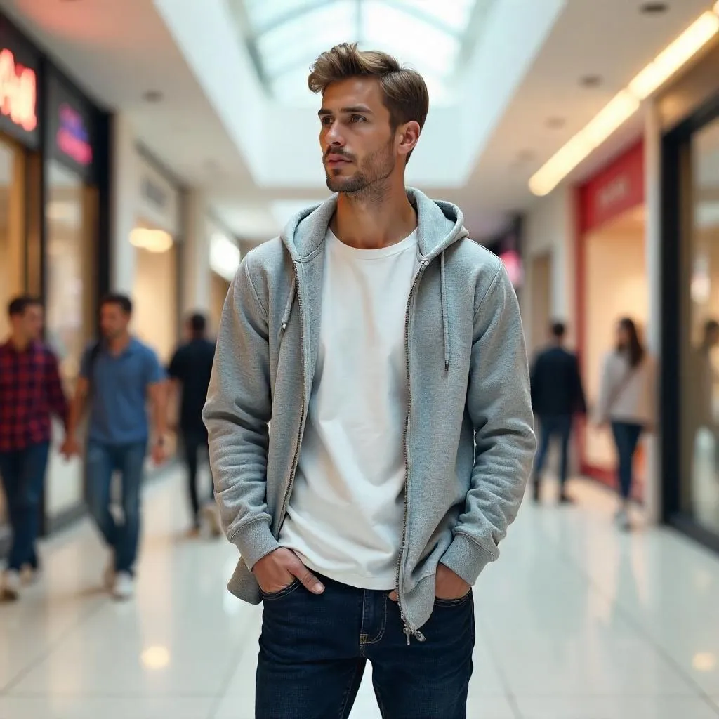 Photorealistic Young White Man in a Shopping Mall