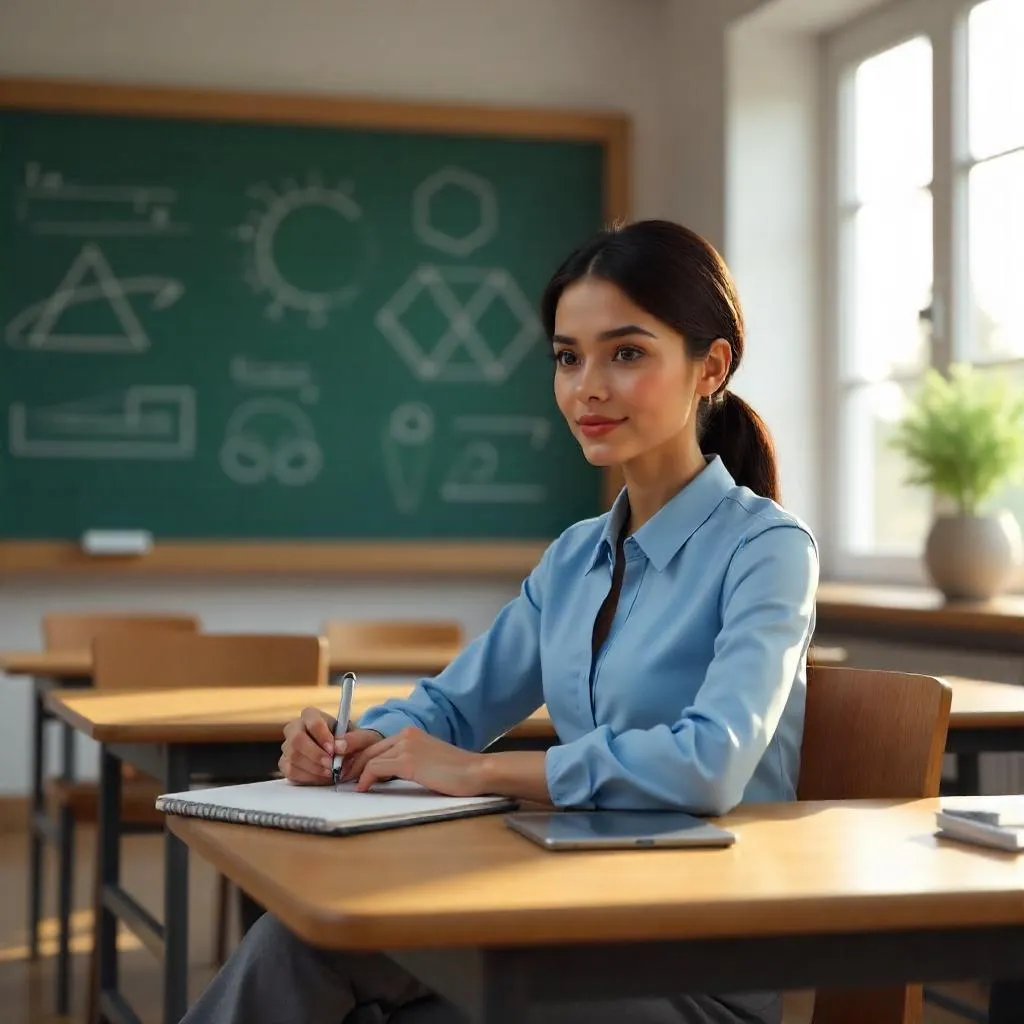 3D Render of a Young Middle Eastern Woman in a Classroom