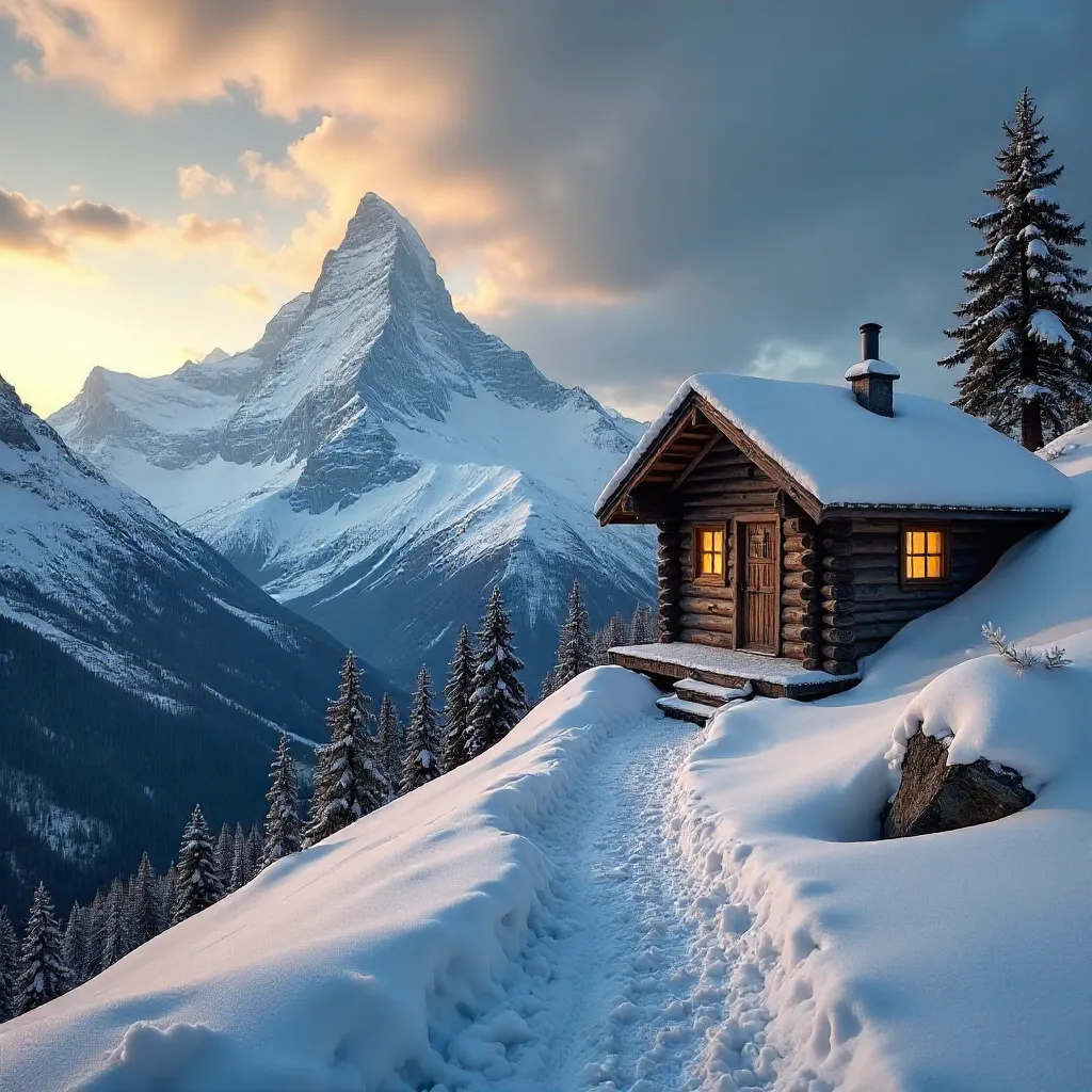 Remote Mountain Hut Above Chamonix Slopes in Snow