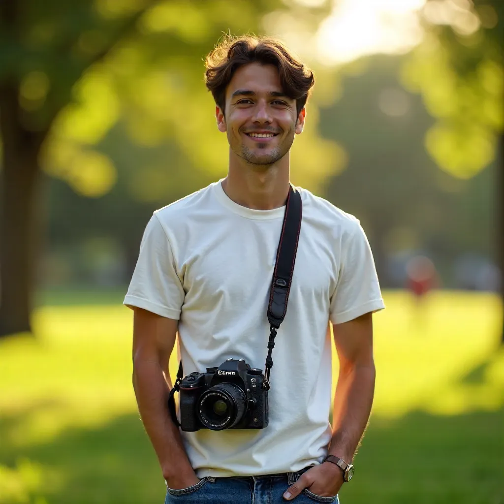 Casual Outdoor Portrait with DSLR Necklace