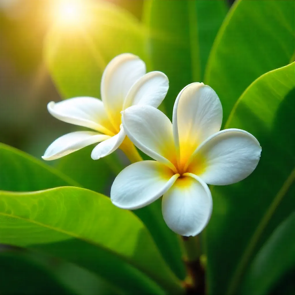 Close-Up Frangipani Amid Green Foliage