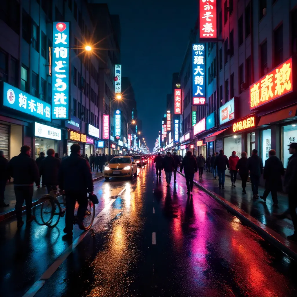 Dynamic Blur: Bustling City Street at Night