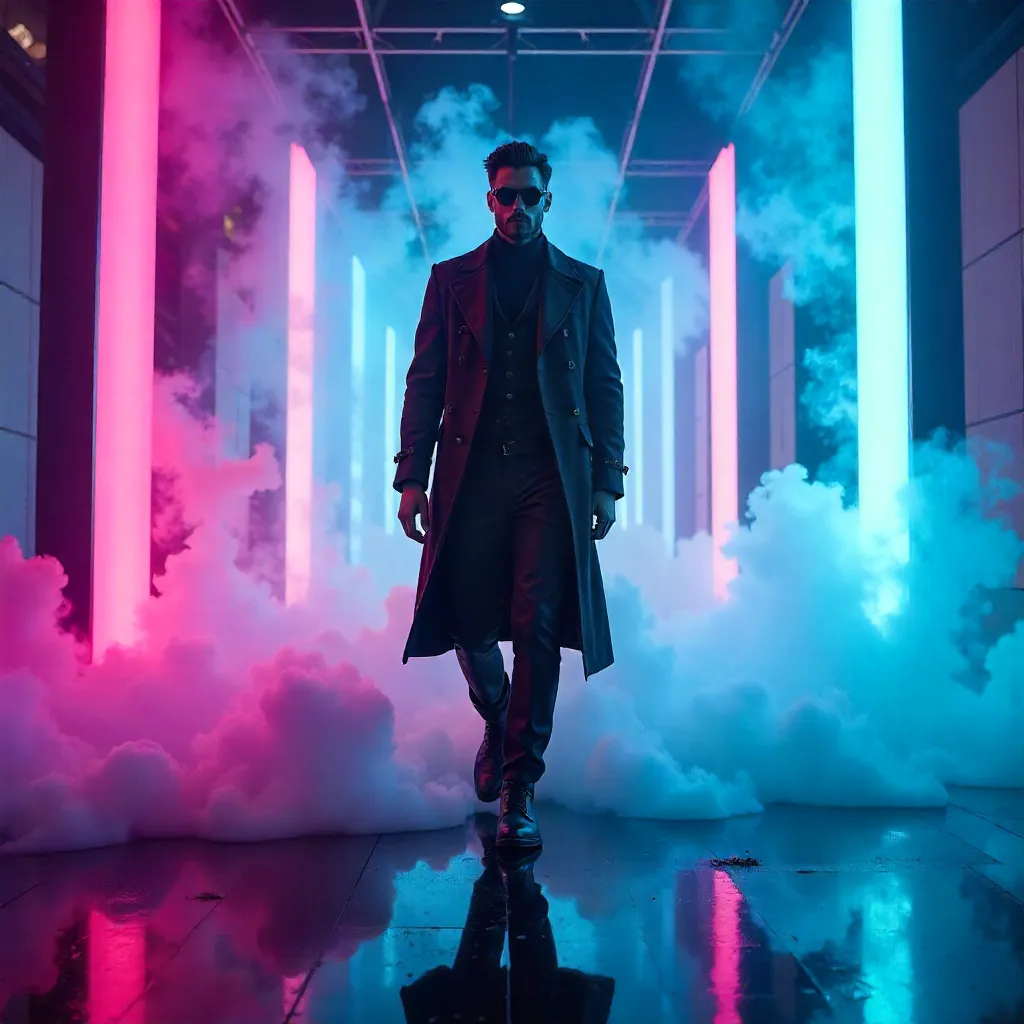 Neon Fog Walk in Cyberpunk Studio