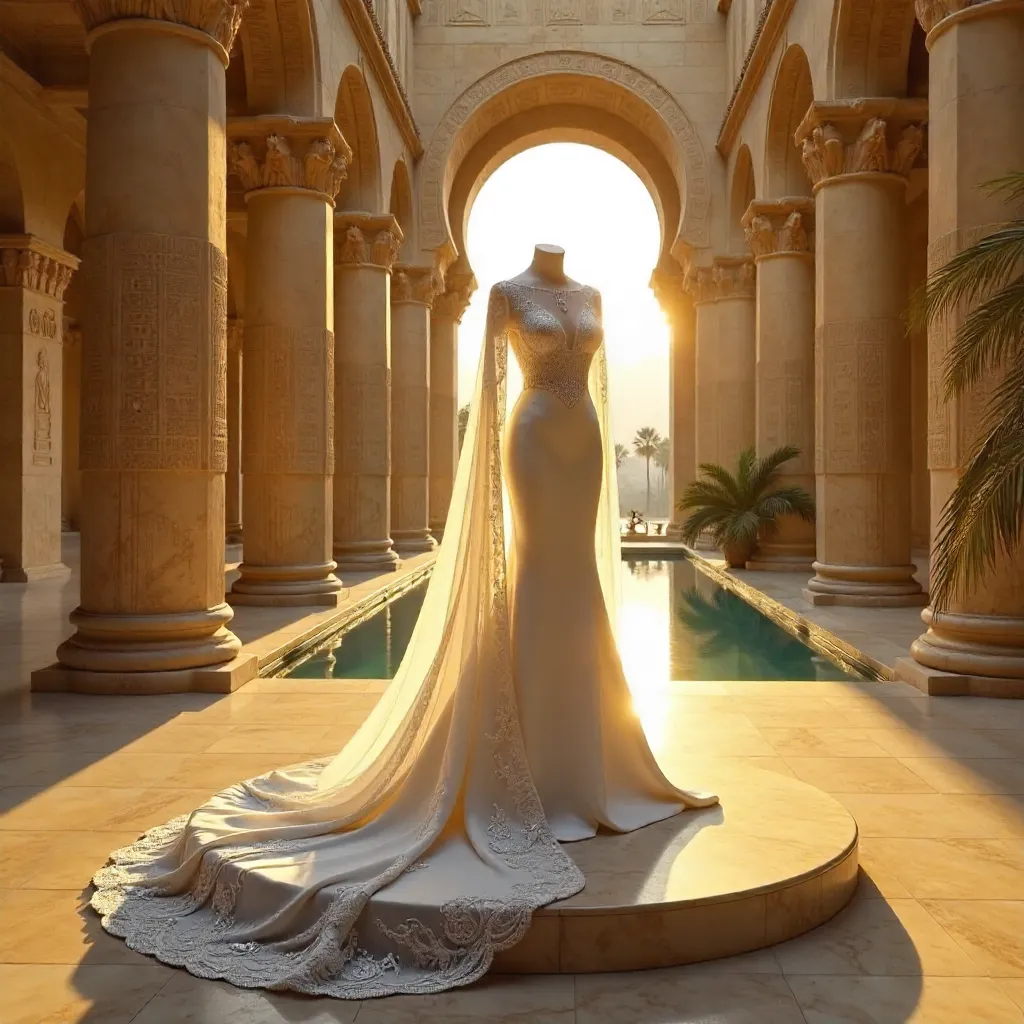 Elegant Egyptian Wedding Dress in Golden Hour