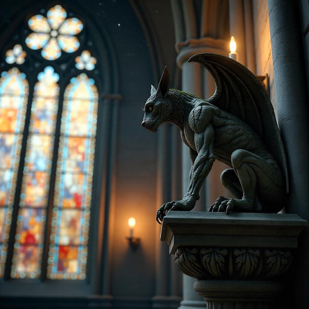 Moonlit Gothic Gargoyle in a Chapel - 3D Render