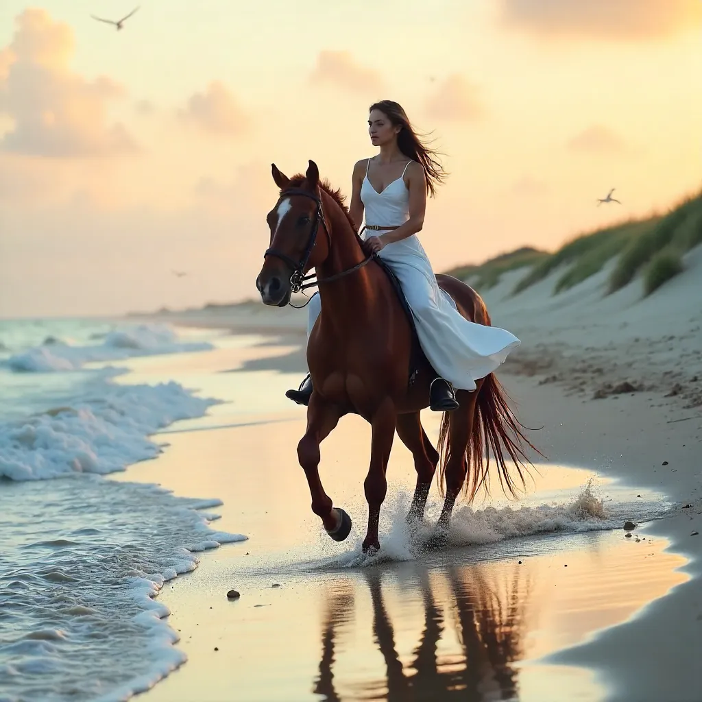Serene Beach Ride at Golden Hour
