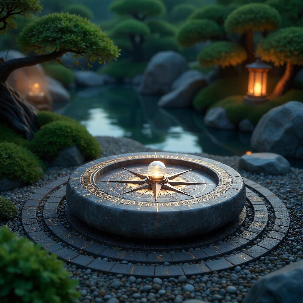 Celestial Compass in a Zen Garden — 3D Render