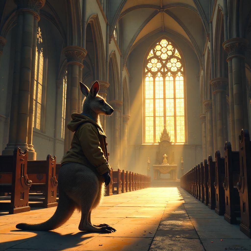 Kangaroo in a Gothic Cathedral (Digital Art)