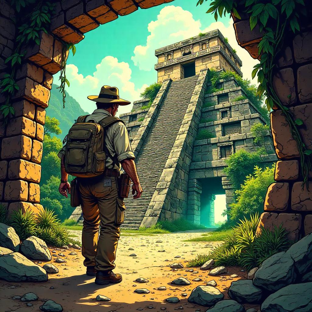 Archaeologist in Mayan Ruins: Comic Book Adventure
