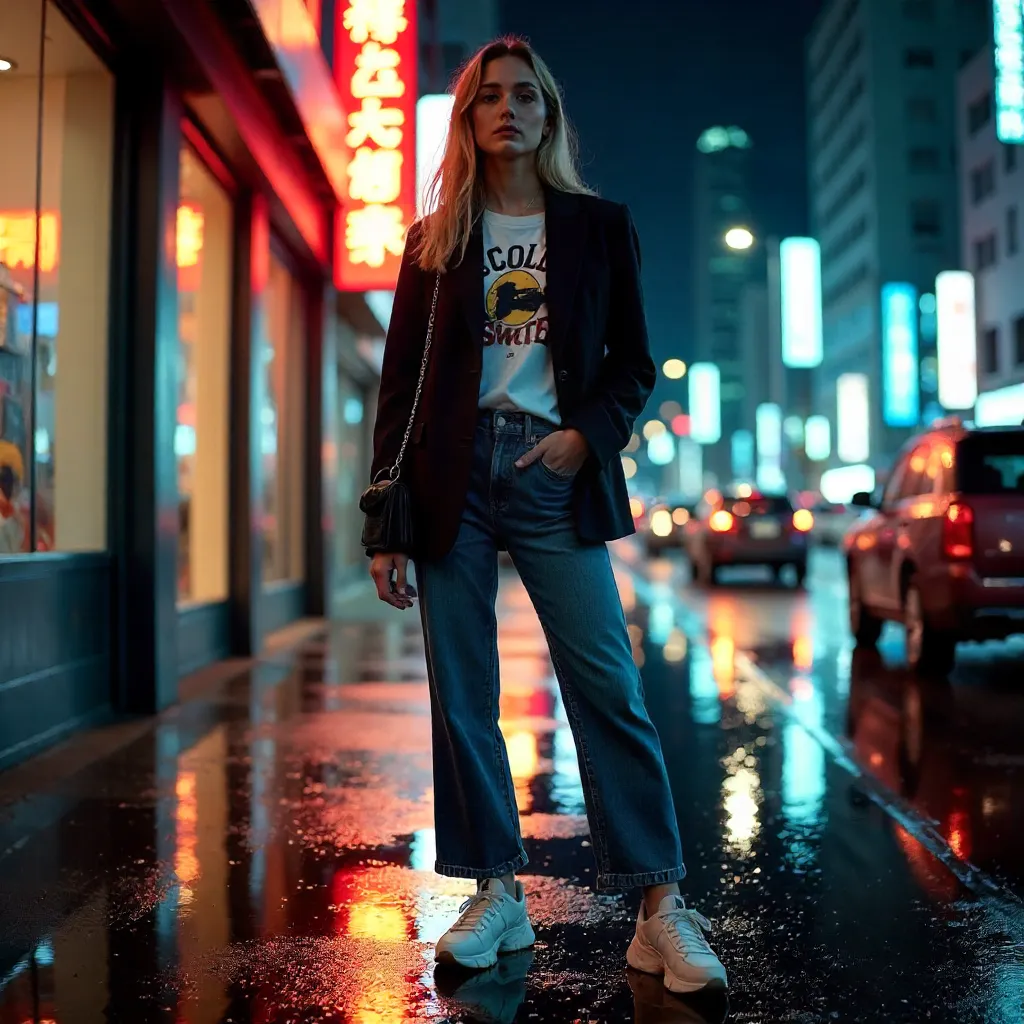 Confident Urban Style Pose on Neon Street