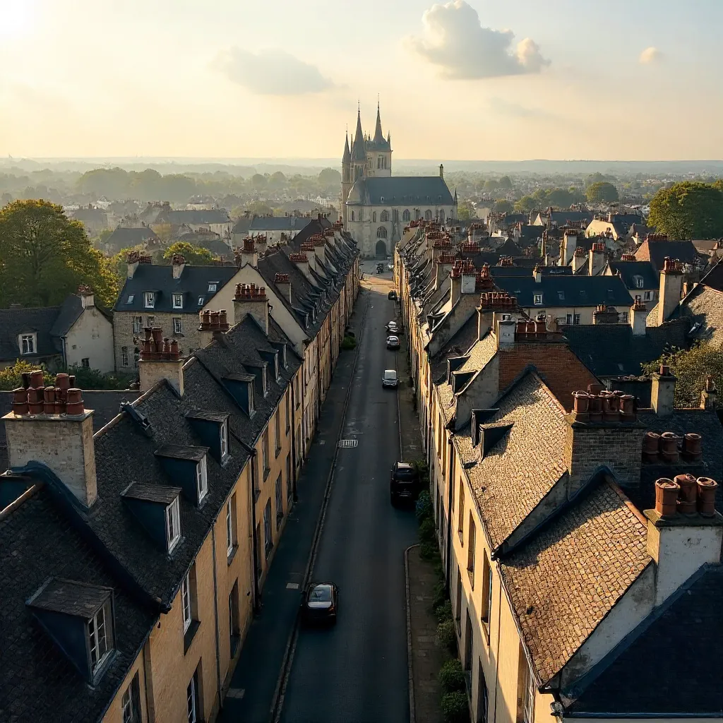 Aerial View of Caen's Historic Normandy Rooftops