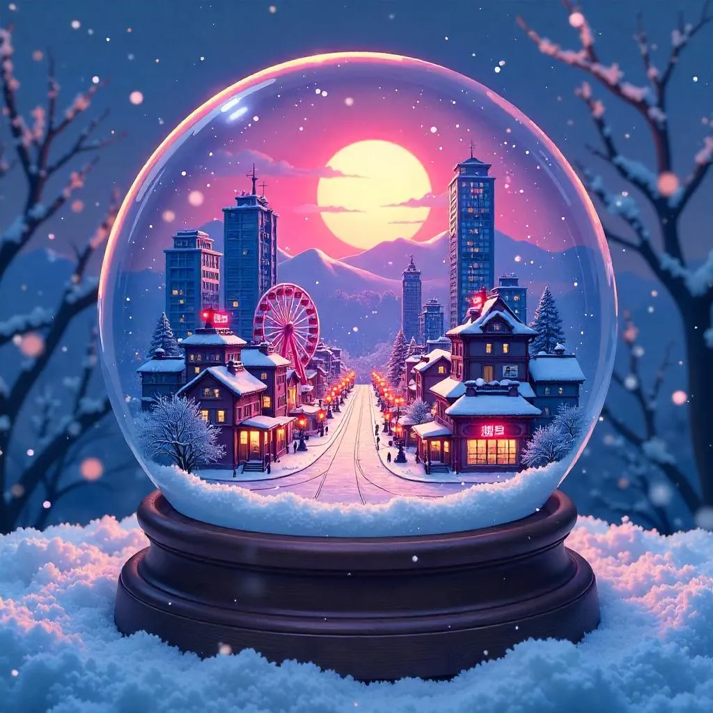 Snow Globe City: Neon Anime Winter