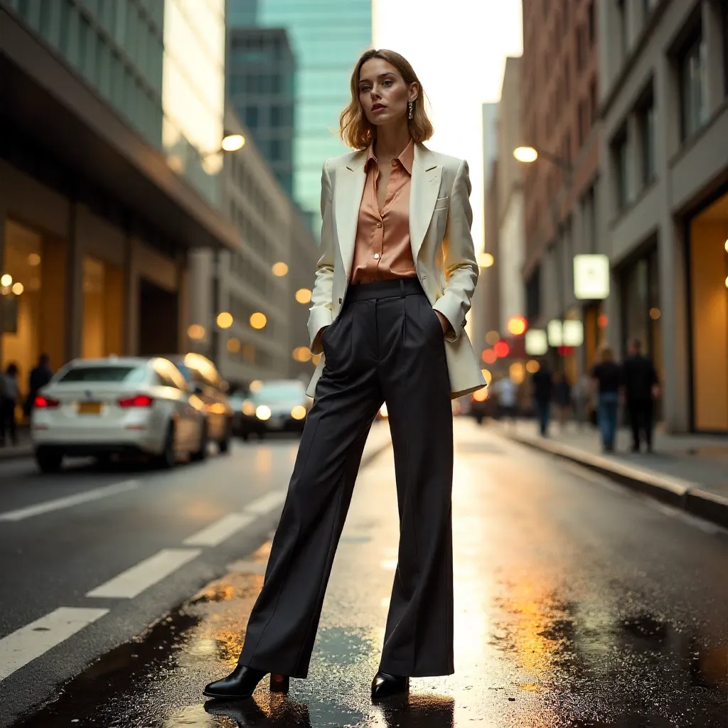 Soft Chic Urban Fashion in City Lights