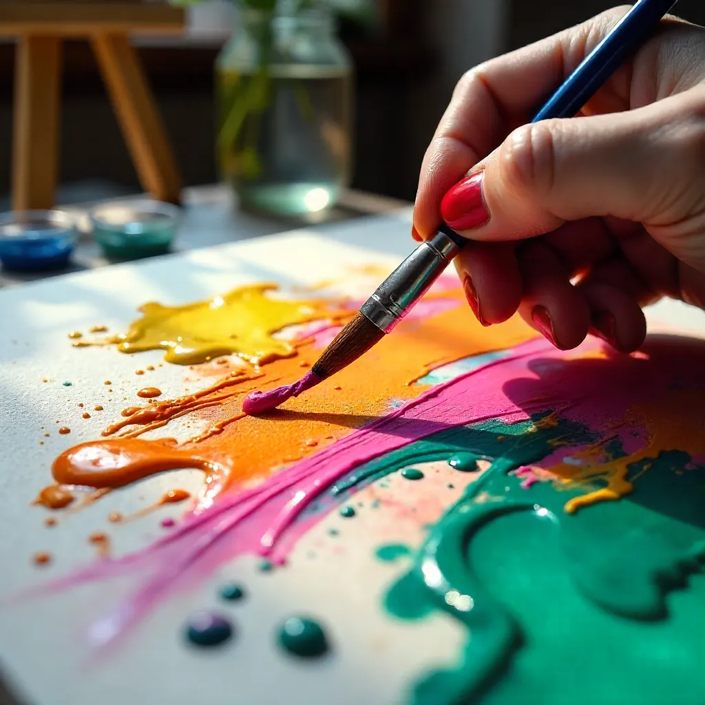 Vibrant Acrylic Energy: An Artist's Hands at Work