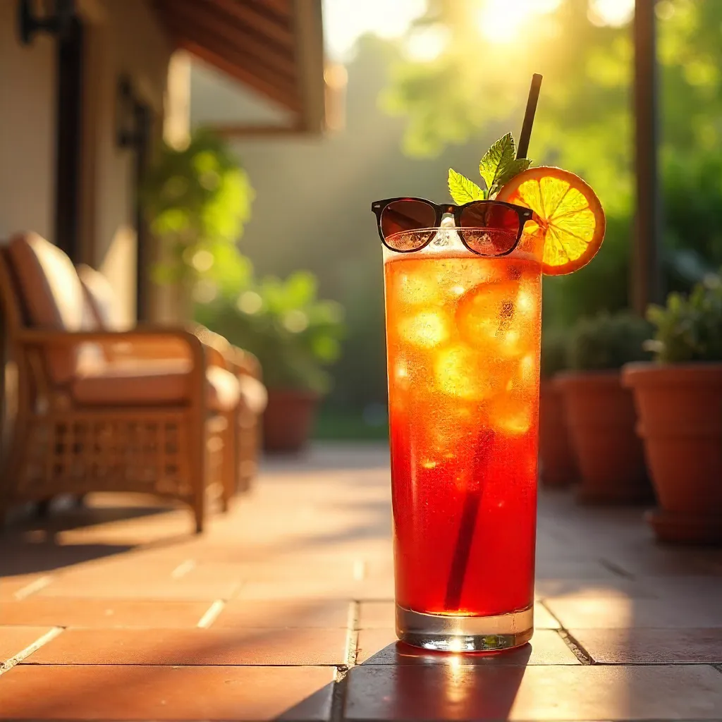 Sunlit Patio Cocktail With Sunglasses