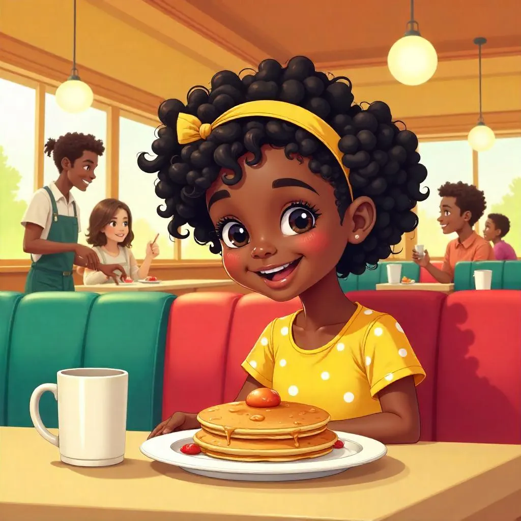 Cheerful Black Girl in a Colorful Restaurant