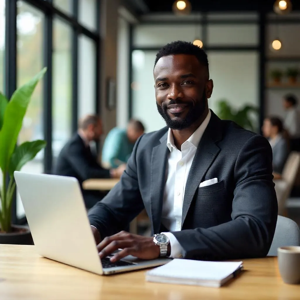 Elegant Black Man in a Modern Coworking Space