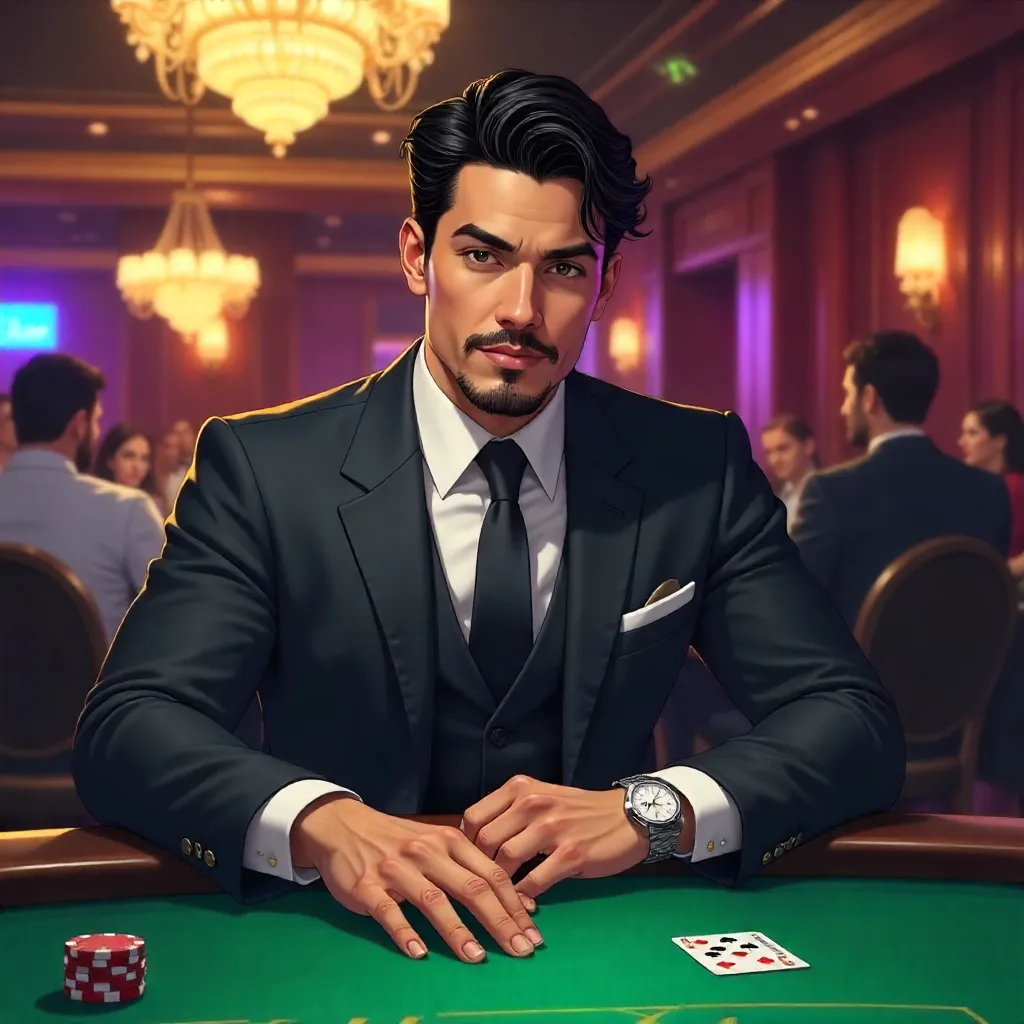 Anime Style: Professional Latino Man in a Poker Room