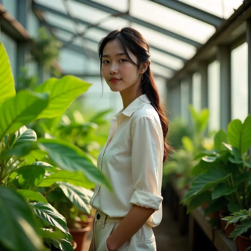 Greenhouse Portrait of a Young Asian Woman
