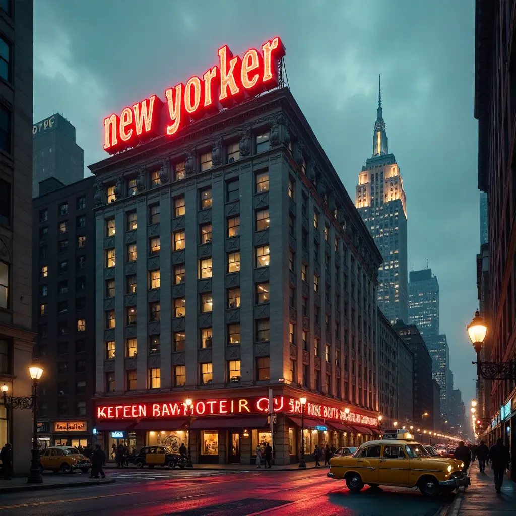 Neon Sign Over The New Yorker Hotel, Manhattan