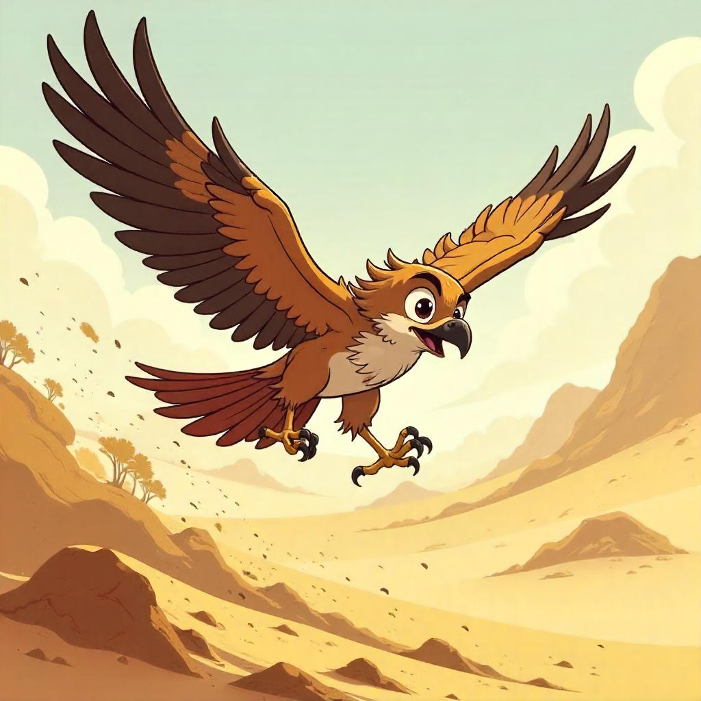 Cartoon Hawk in a Roaring Sandstorm
