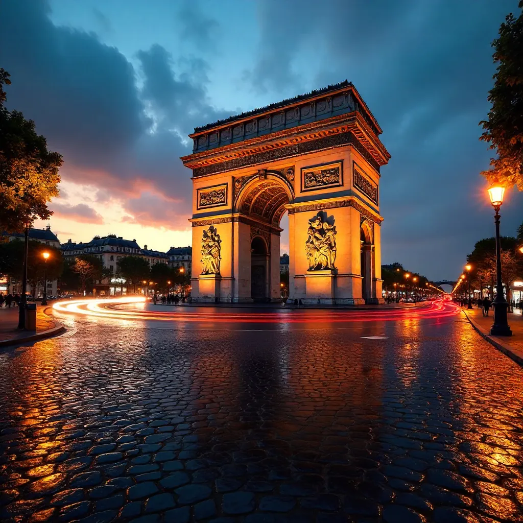 Twilight Arc de Triomphe with Moving Traffic