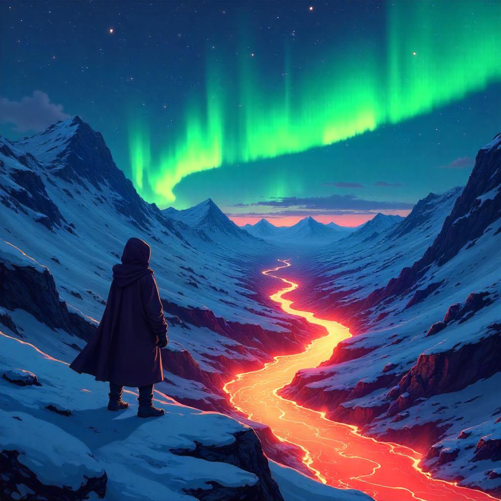 Aurora Over Lava Flow - Anime Nightscape