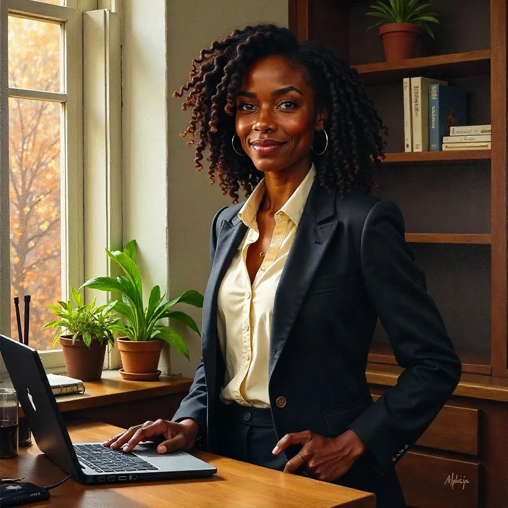Portrait of a Confident Black Woman in a Modern Workspace