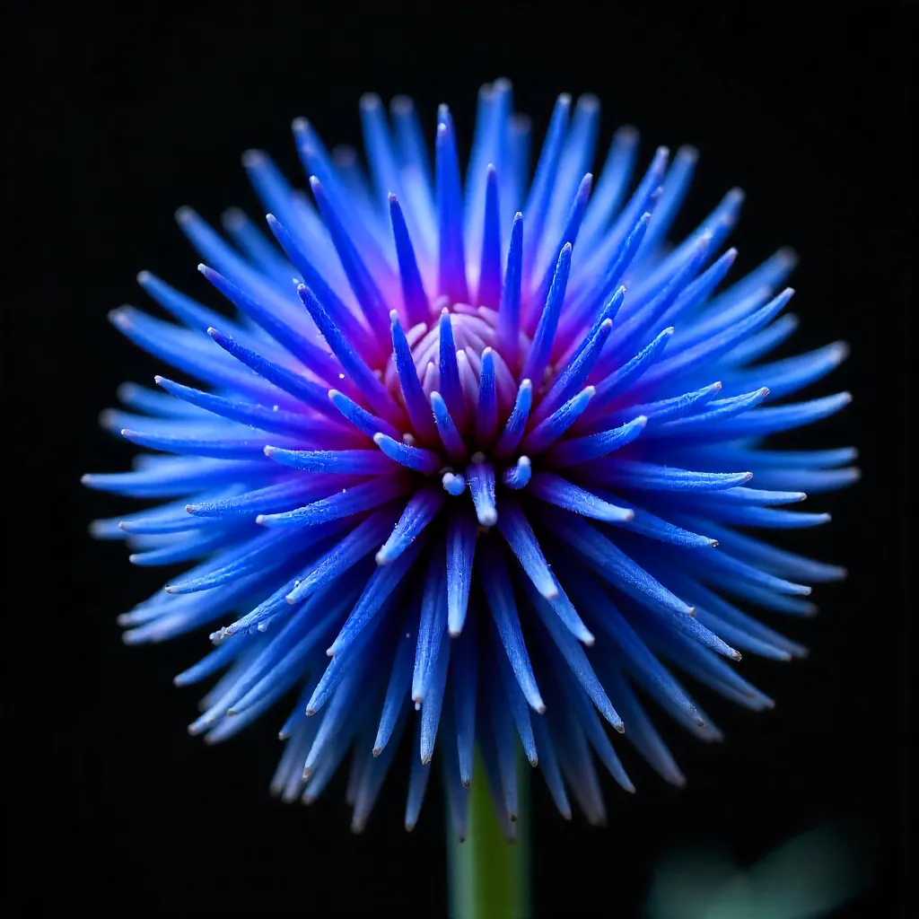 Blue Globe Thistle Macro Portrait in Darkness