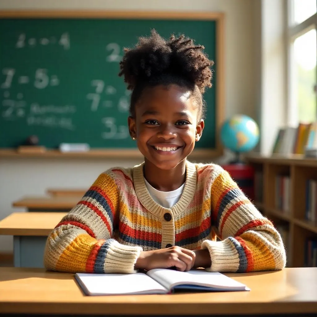Cheerful Black Girl in a Bright Classroom (Photorealistic)