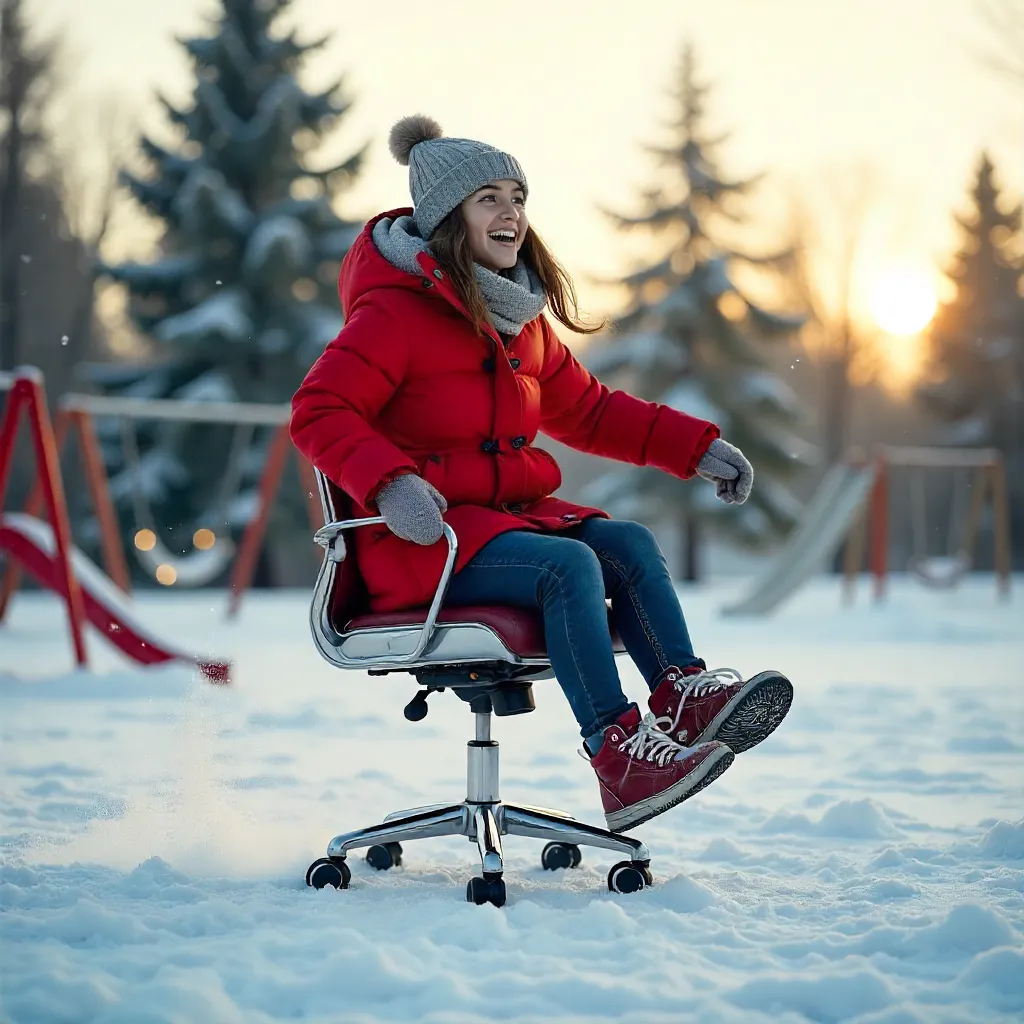 Spinning on Snow: A Playful Winter Playground Moment