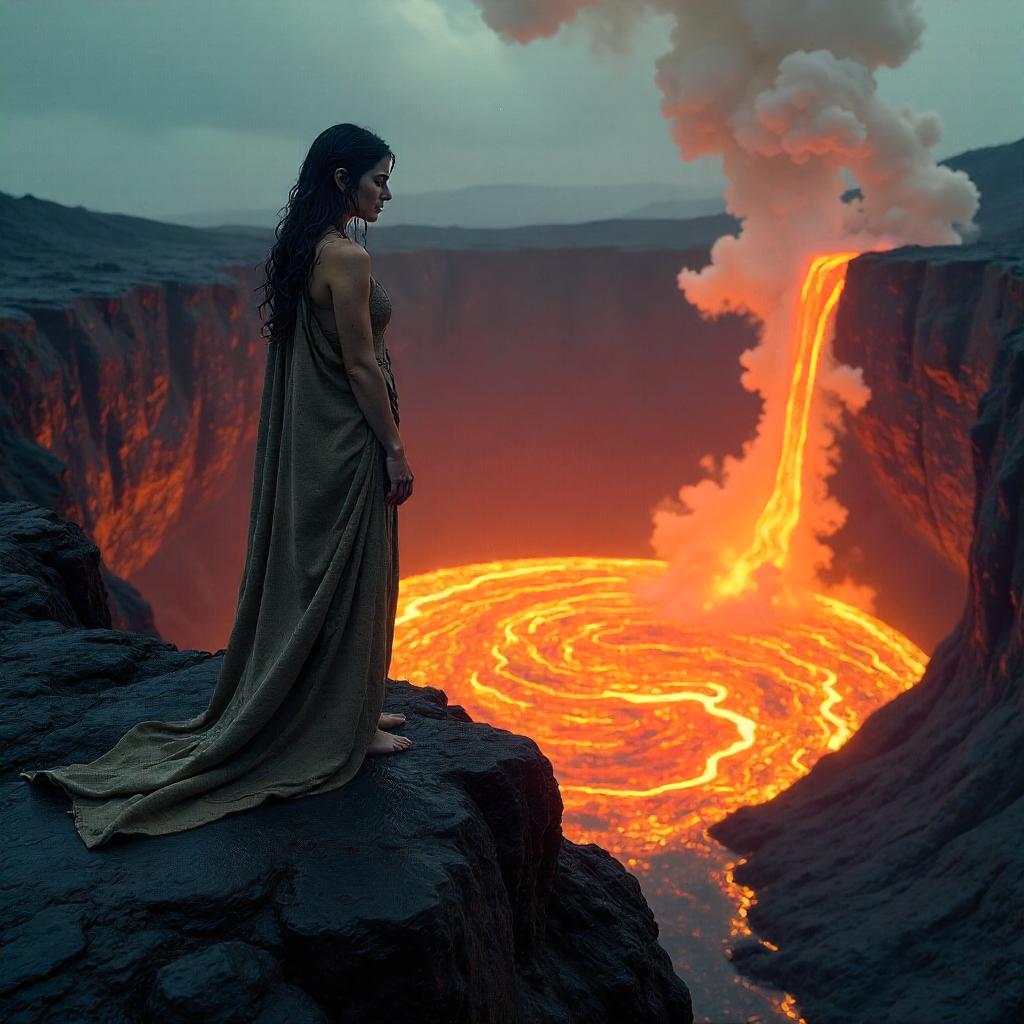 Photoreal Selkie at the Rim of a Lava Crater