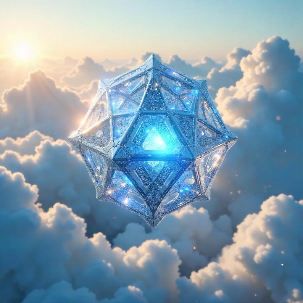 Floating AI Construct Above the Clouds - 3D Render
