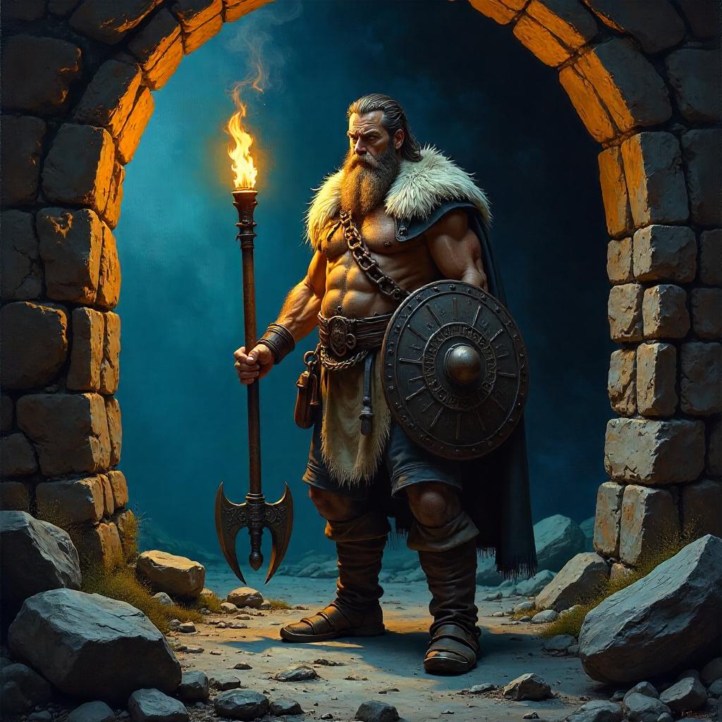 Viking in a Damp Dungeon: An Oil Painting