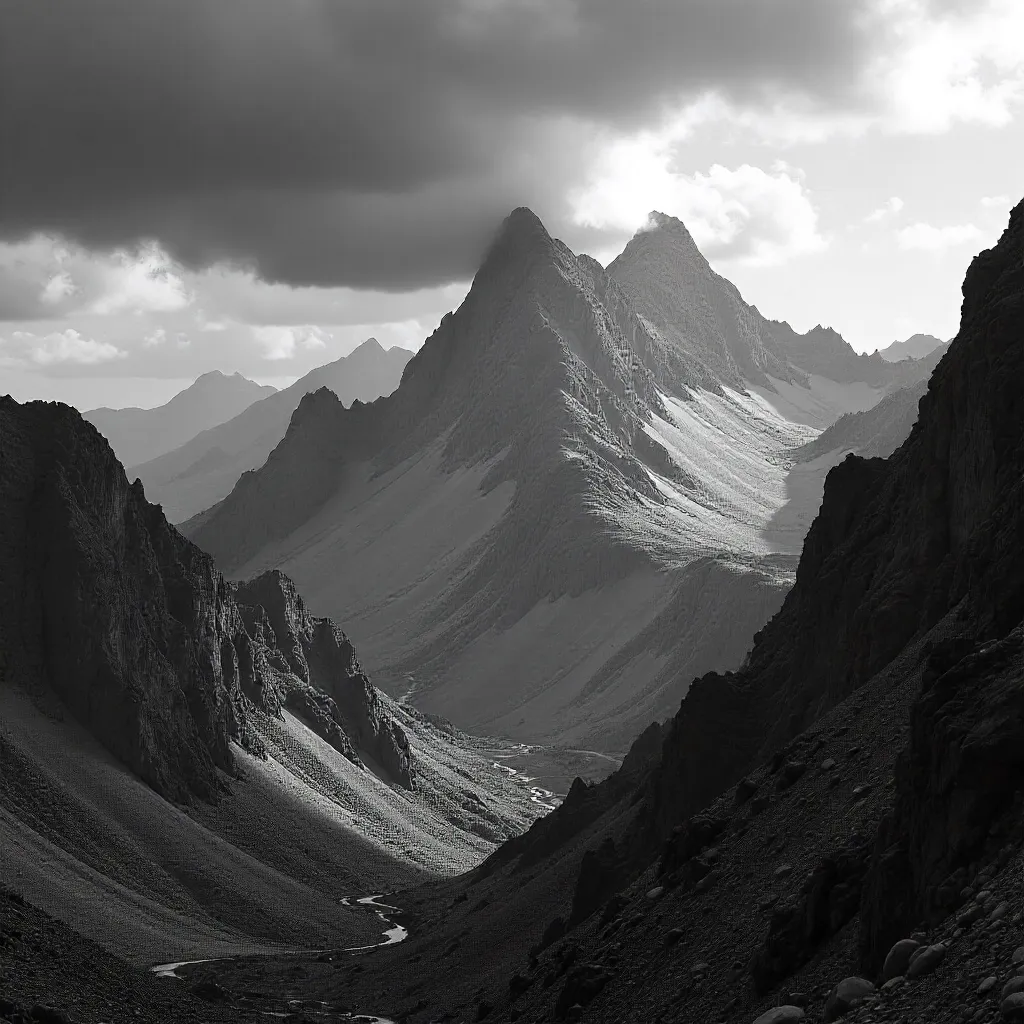 Monochrome Ridge: Clouds Over Rugged Peaks