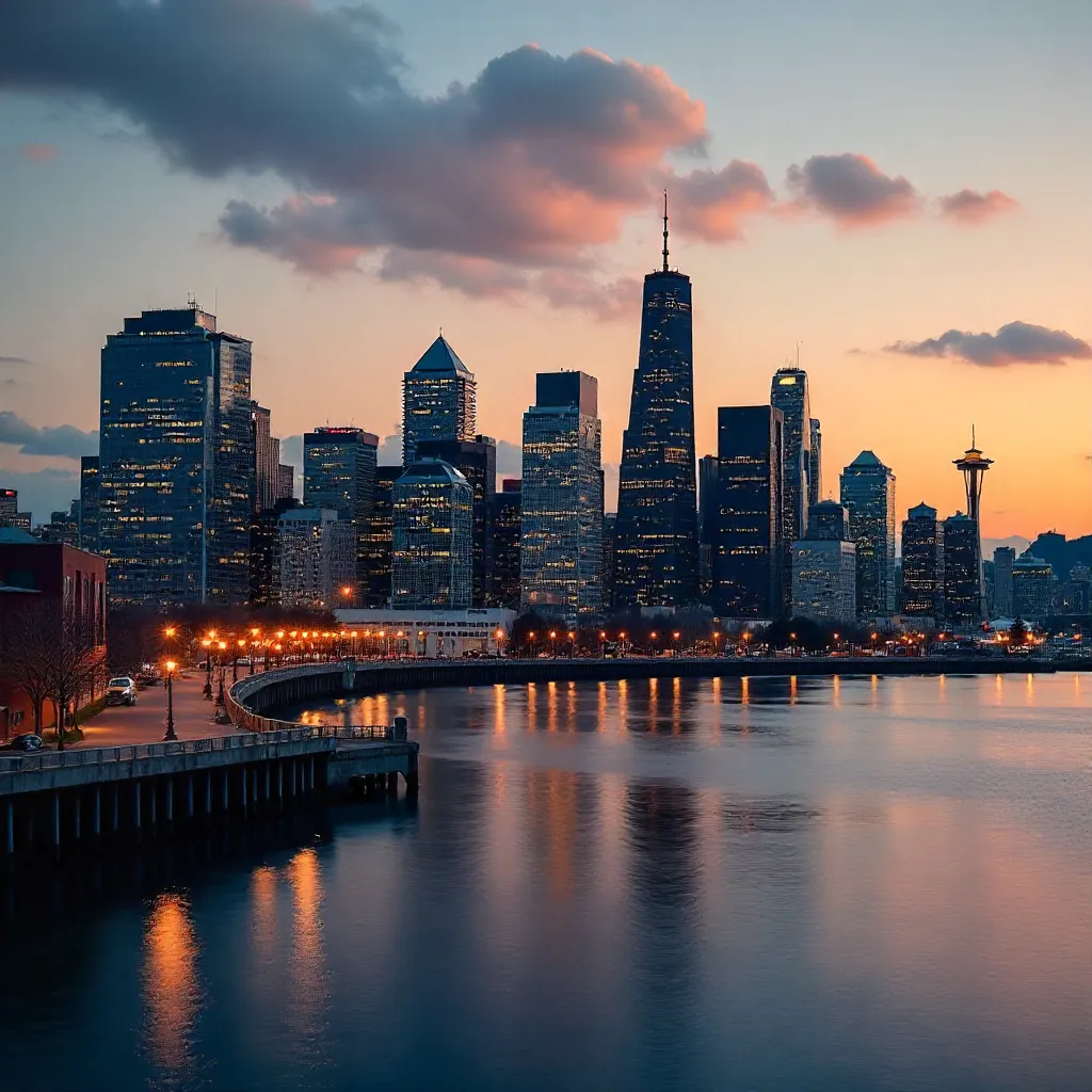 Evening Skyline: Elegant Seattle Downtown Glow