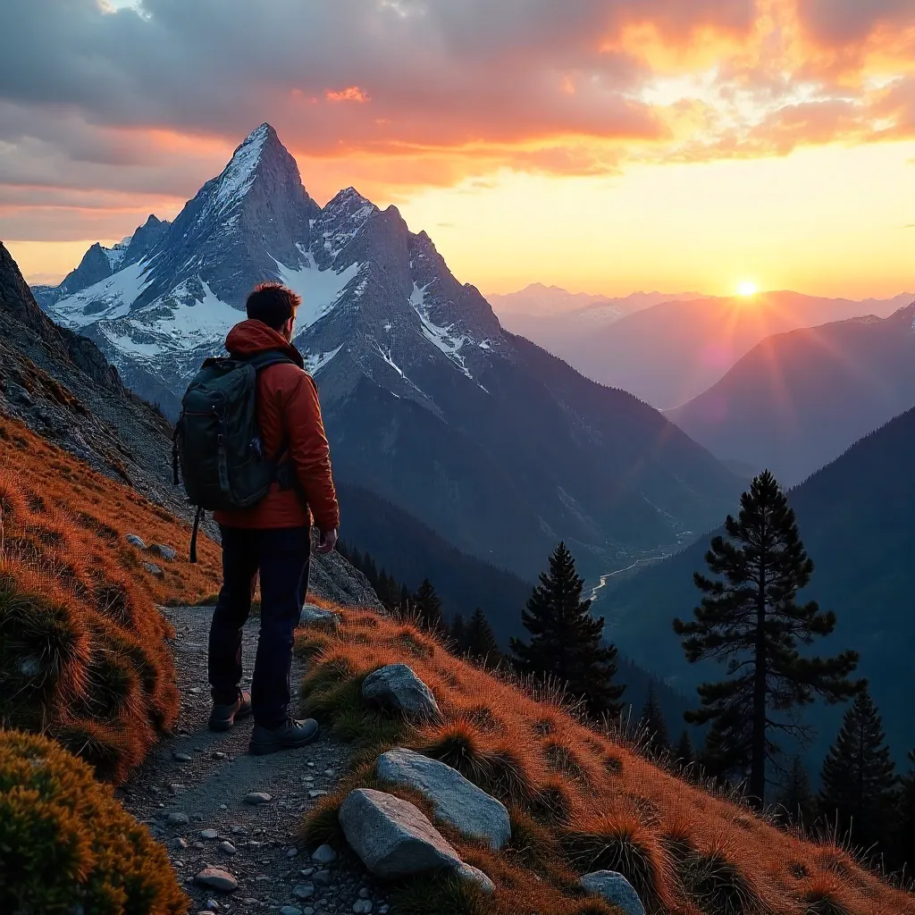 Lone Hiker at Sunset over Vysoké Tatry