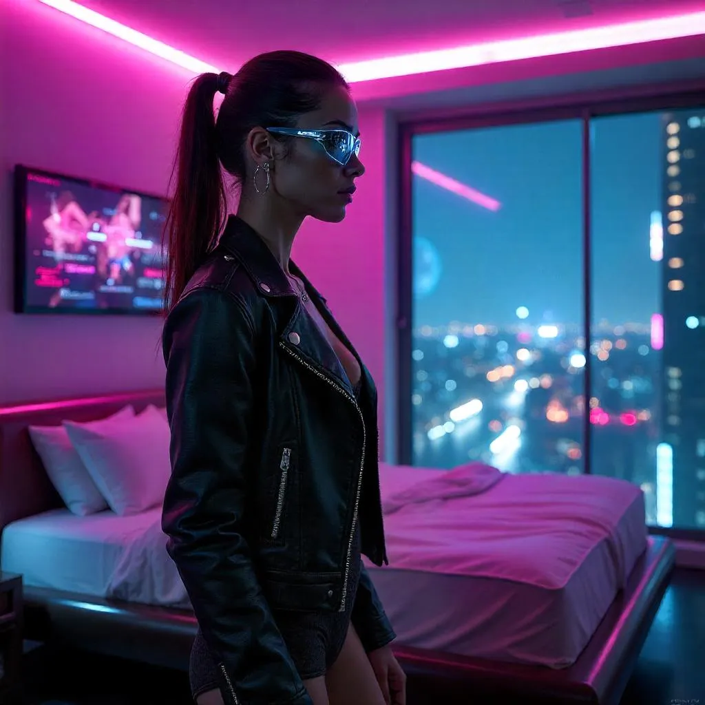 Neon Cyberpunk Bedroom Portrait
